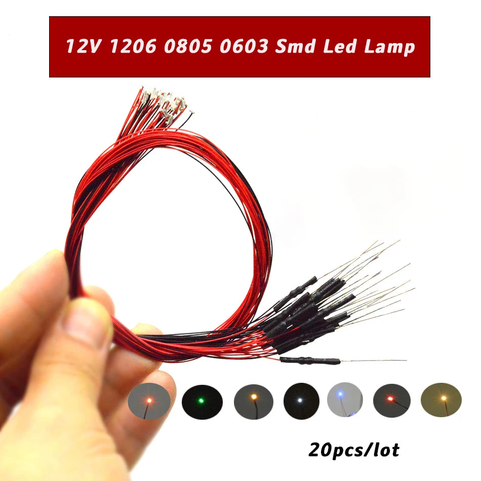 20pcs 12V 0805 1206 0603 Micro SMD Led Lamp Model Train DIY 