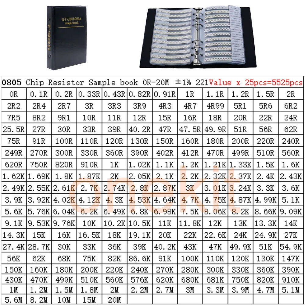0402 0603 0805 1206 2512 1% SMT Chip Resistor Assortment Kit SMD Capacitors Sample book