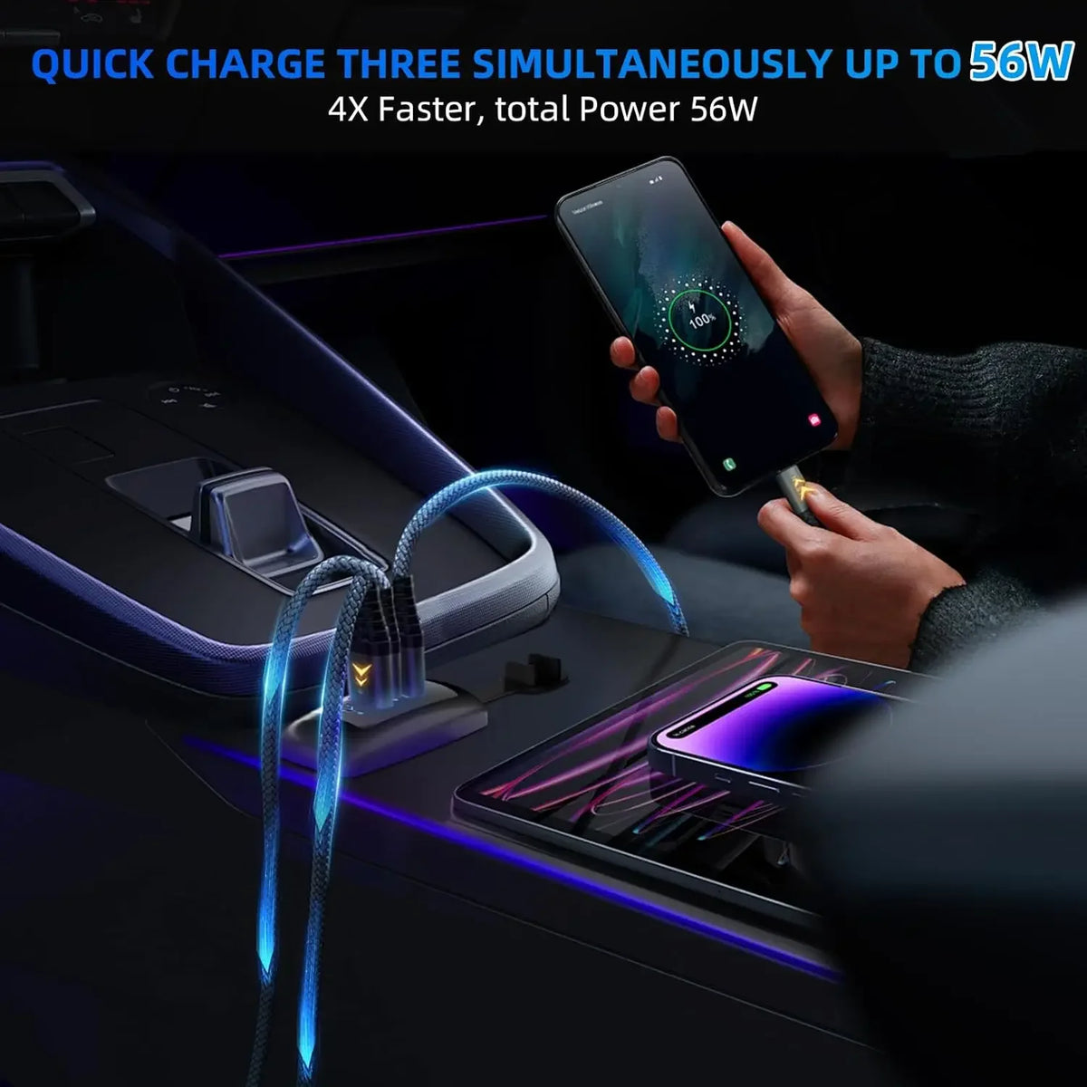3-Ports Car Charger Socket Dual USB PD QC3.0 Port Quick Char