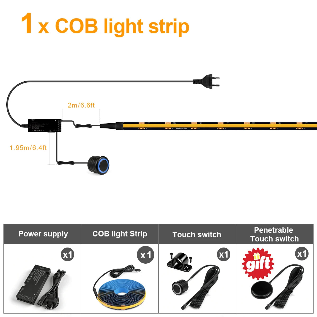 Dimmable Double Touch Sensor COB LED Light Strip For Acoustic Wood Slat TV Backlight Wall Panel & Under Cabinet Ambient Decor
