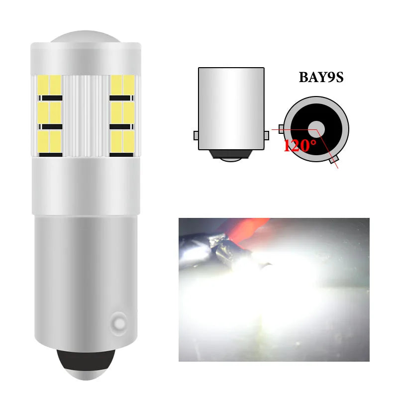 KEVANLY 2pcs BA9S BAX9S BAY9S LED Bulbs Canbus T4W H6W H21W Car Interior License Plate Light Marker Reading Auto 27SMD 12v White