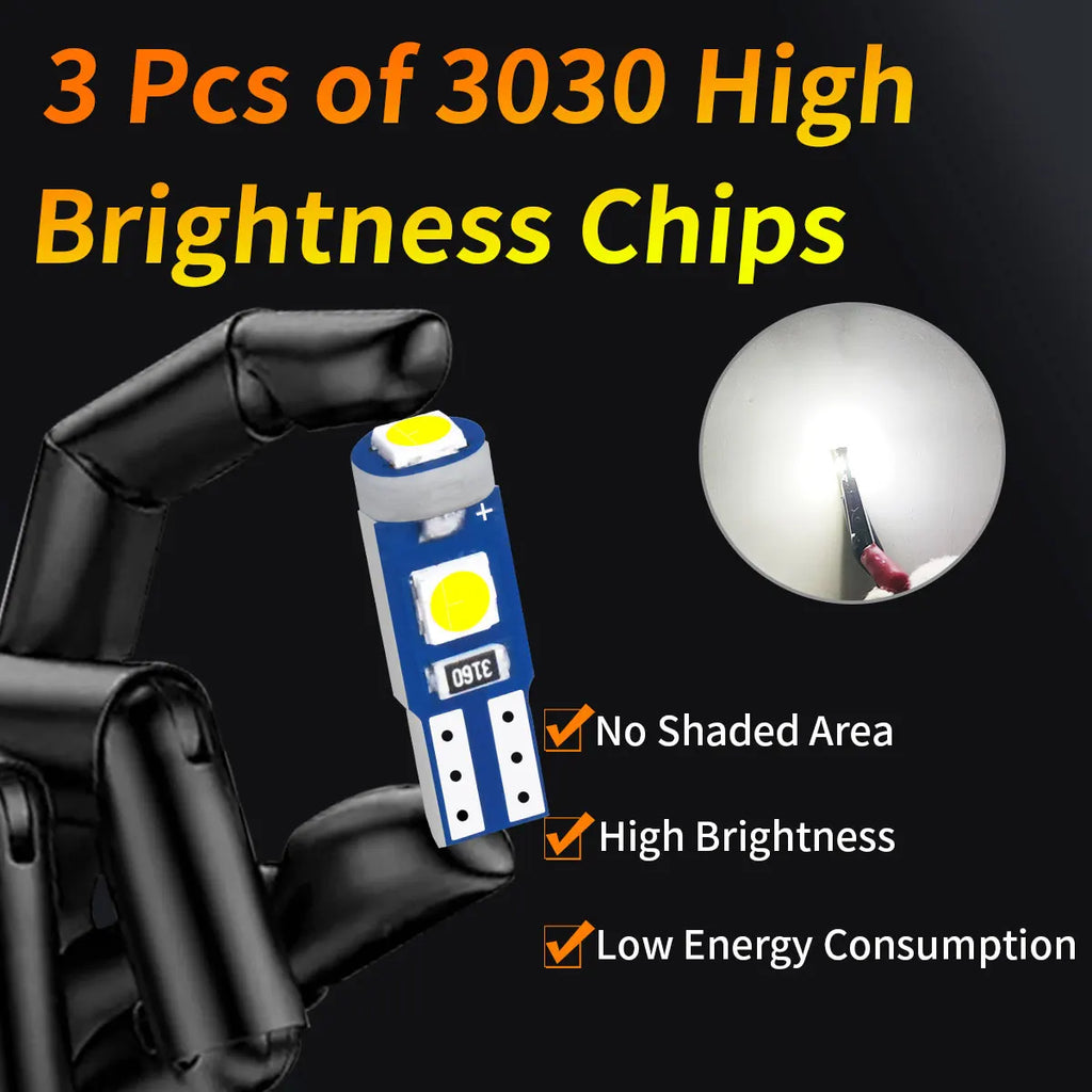 High Brightness 3030 Chips 10Pcs of T5 Led Bulb W3W W1.2W Pl
