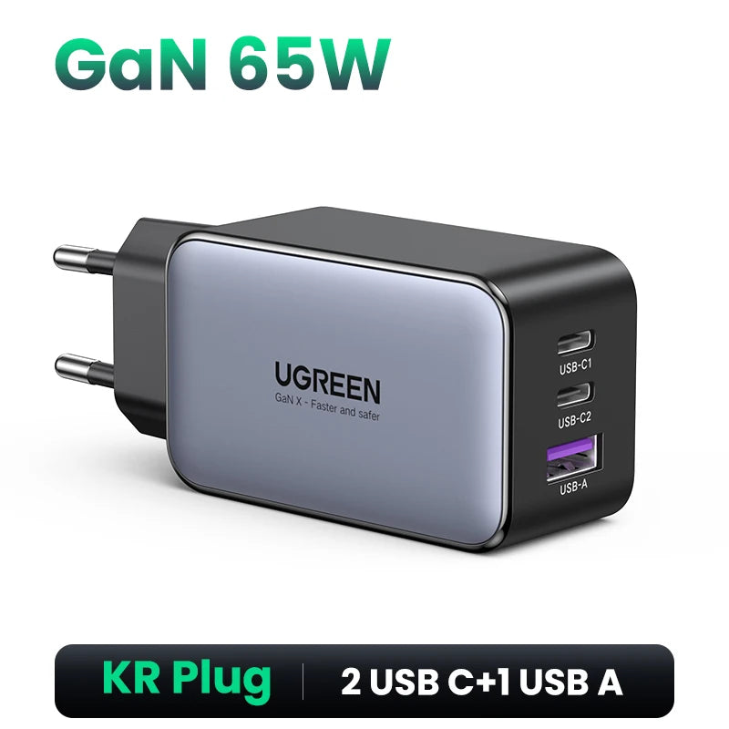 UGREEN 65W GaN Charger Quick Charge 4.0 3.0 Type C PD Fast Phone Charger USB Charger For Macbook Pro Laptop iPhone 17 15 15 Pro