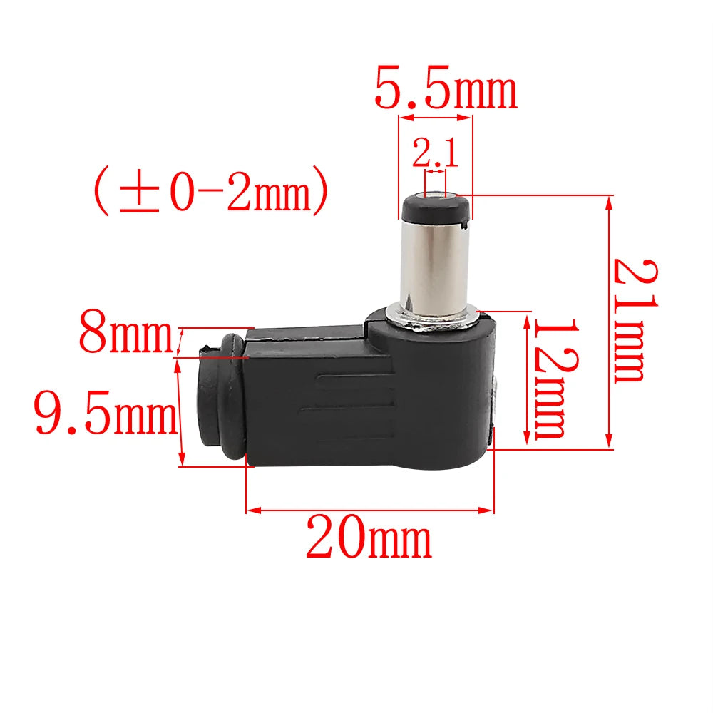 10Pcs/lot 12V 2.1 x 5.5mm DC Power Male Plug 90 Degree Right