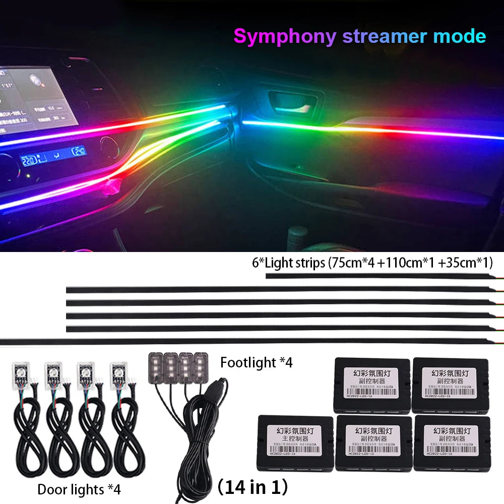 Newest LED Hidden Car Ambient Light Interior Matt Black Hidden Acrylic Strip Atmosphere RGB 64 Full Color Streamer Symphony Lamp