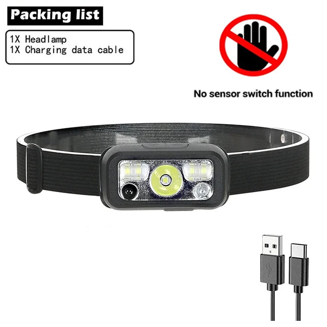 Mini Rechargeable Powerful Sensor Headlamp Fishing Camping USB Head Flashlight COB LED Head Light Torch Headlights Front Lantern