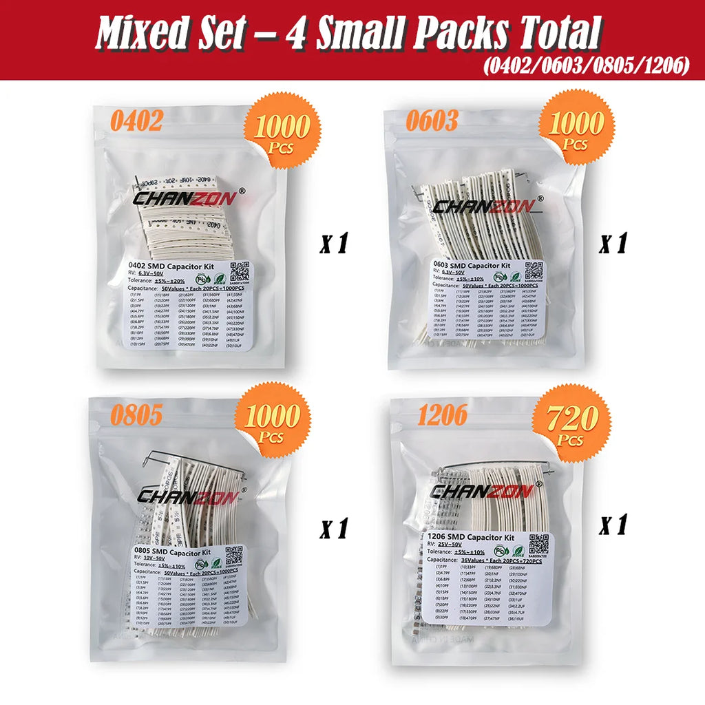 Brand New 0402 0603 0805 1206 SMD Capacitor Assorted Kits MLCC Thick Film Chip Capacity Assortment 10pF 22pF 100pF 1nF 10nF