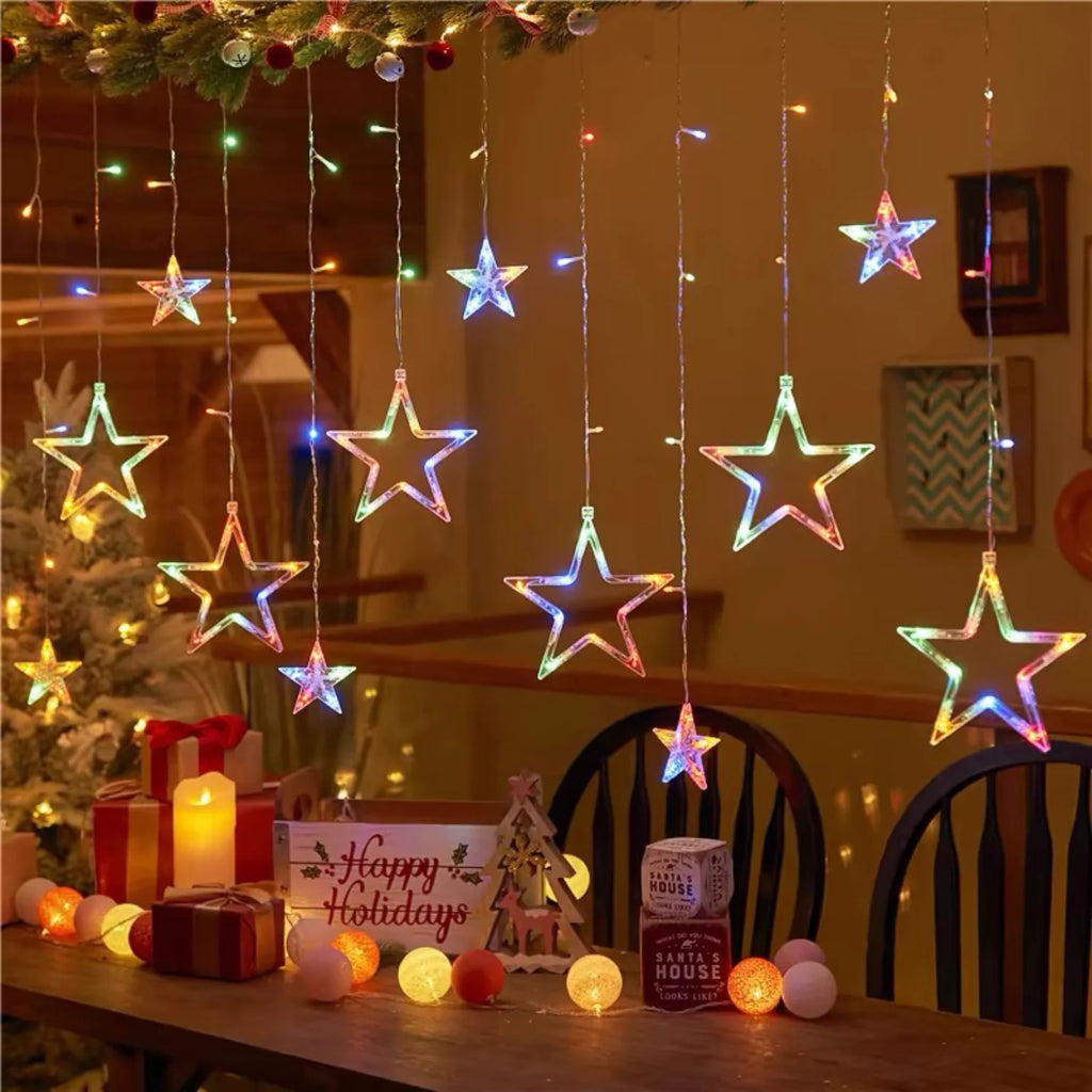 Star Moon String Light Battery Power Christmas Garland Fairy
