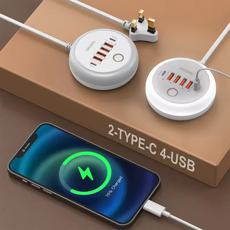 50W PD Charger 6 Ports Type-C Fast Charging Power Strip Wall