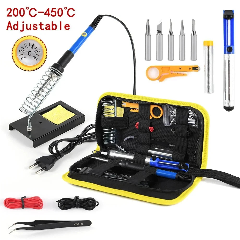 15pcs Kit 220V 60W Soldering Iron Kit 450 C Adjustable Tempe