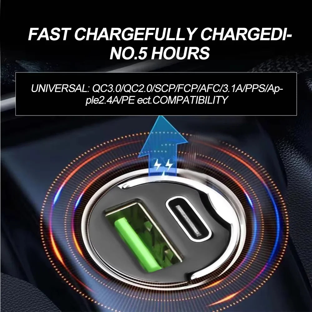 Dual Port USB C Car Charger Max 100W Fast Charging Small Siz