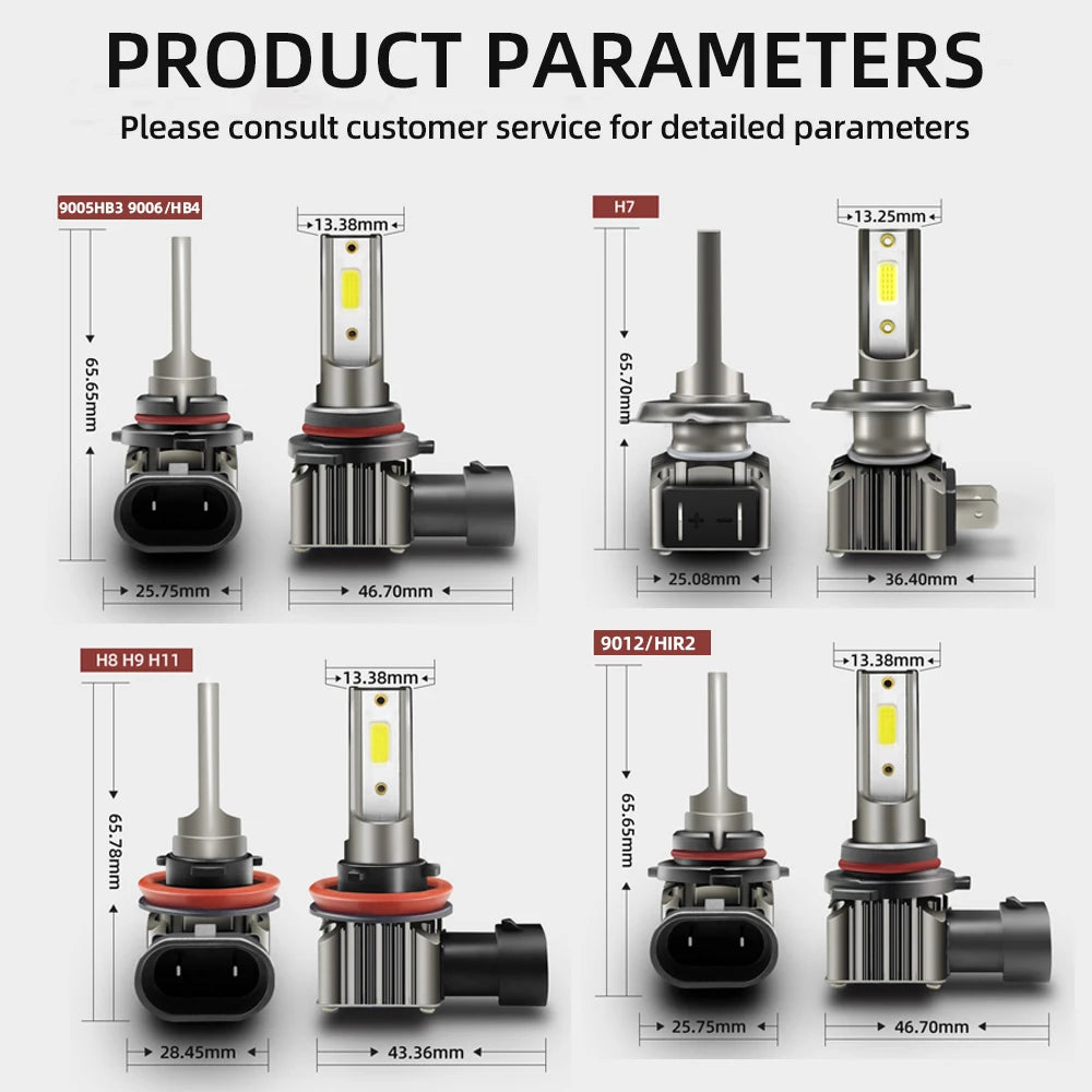 30000LM H8 H11 LED Headlight Bulb H7 H9 9005 HB3 9006 HB4 90