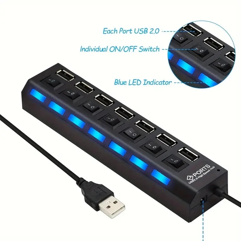 High Speed 4/7 Ports USB HUB 2.0 Adapter Expander Multi USB 