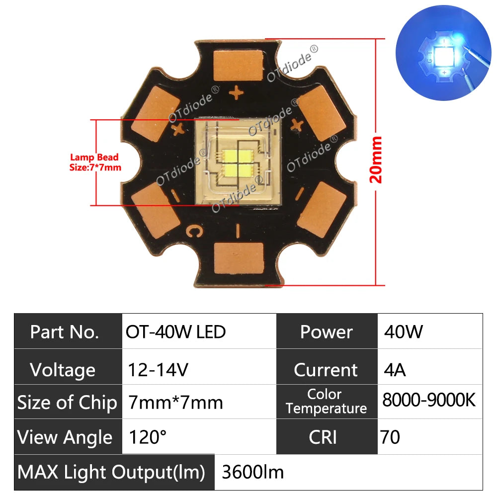 LED Module 20W 30W 40W 50W 60W High Power Stage Light 3V 5V 12V 14V Cold White High Luminous For Moving Head DJ Lamp Projector