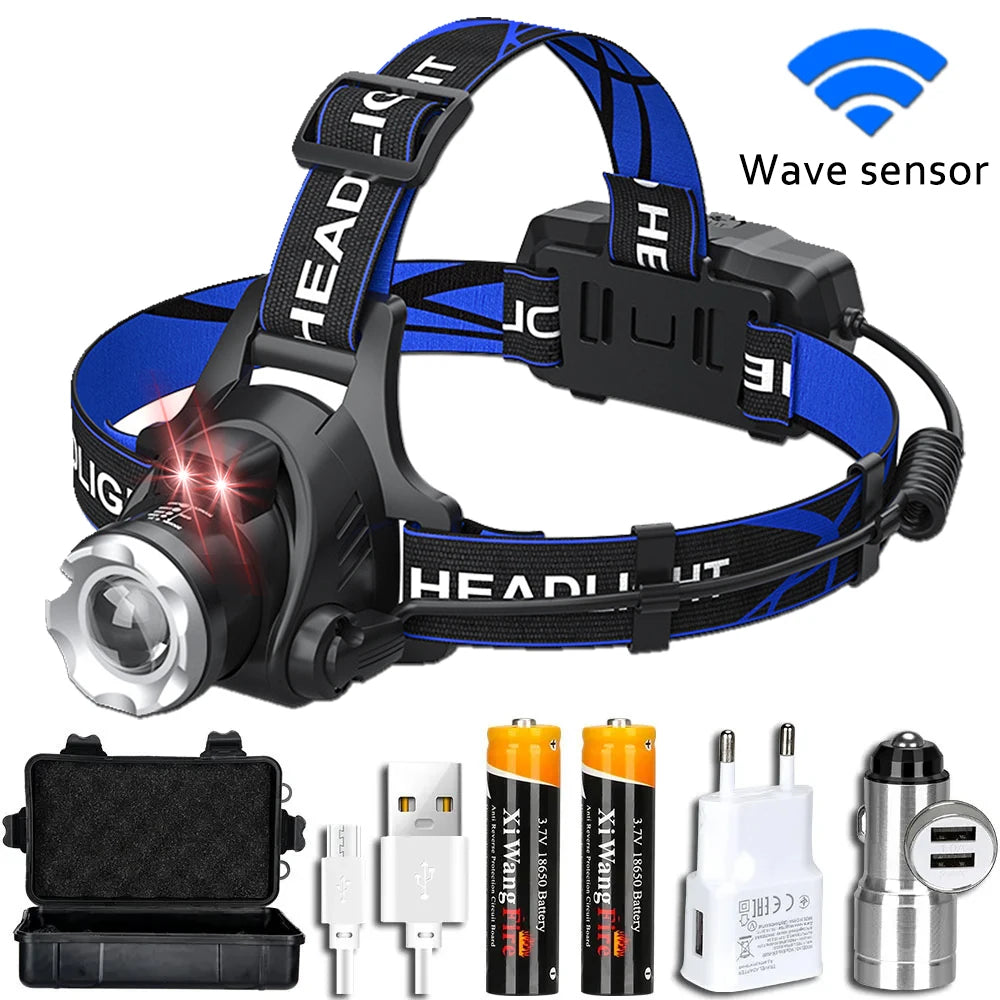Super Brigh LED Induction Headlamp USB Rechargeable Headligh