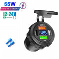 New Car USB Charger PD3.0 & QC3.0 Fast Charging Socket with Voltmeter On/Off Switch 12/24V For Motorcycle Boat Auto Accessories