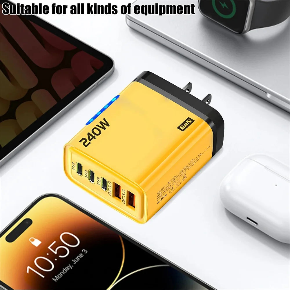 240W USB C GaN Fast Charger With LED Light Type C Multi Port