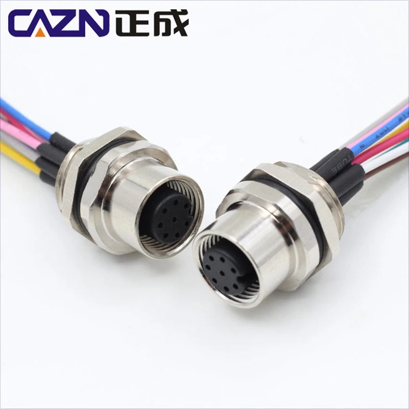 30cm Wires M12 Male Front Female Back Panel Mount Connector 