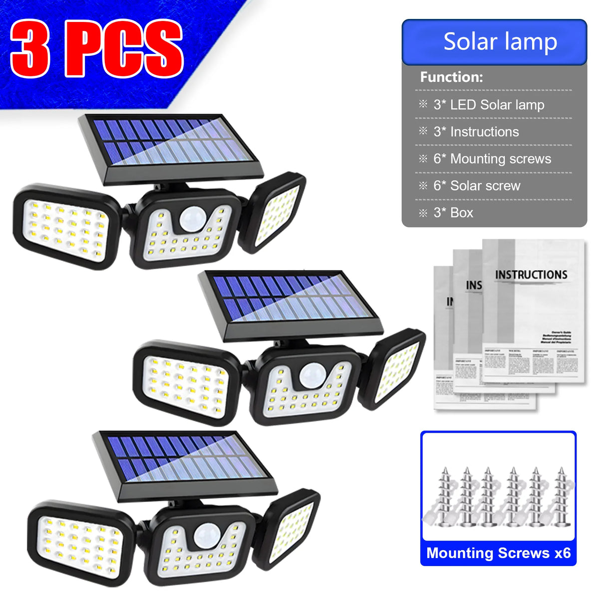 3 Head Solar Lights Outdoor Waterproof Motion Sensor Light 300 Illumination Led Solar Flood Lights Wall Lamp Garden Yard Patio