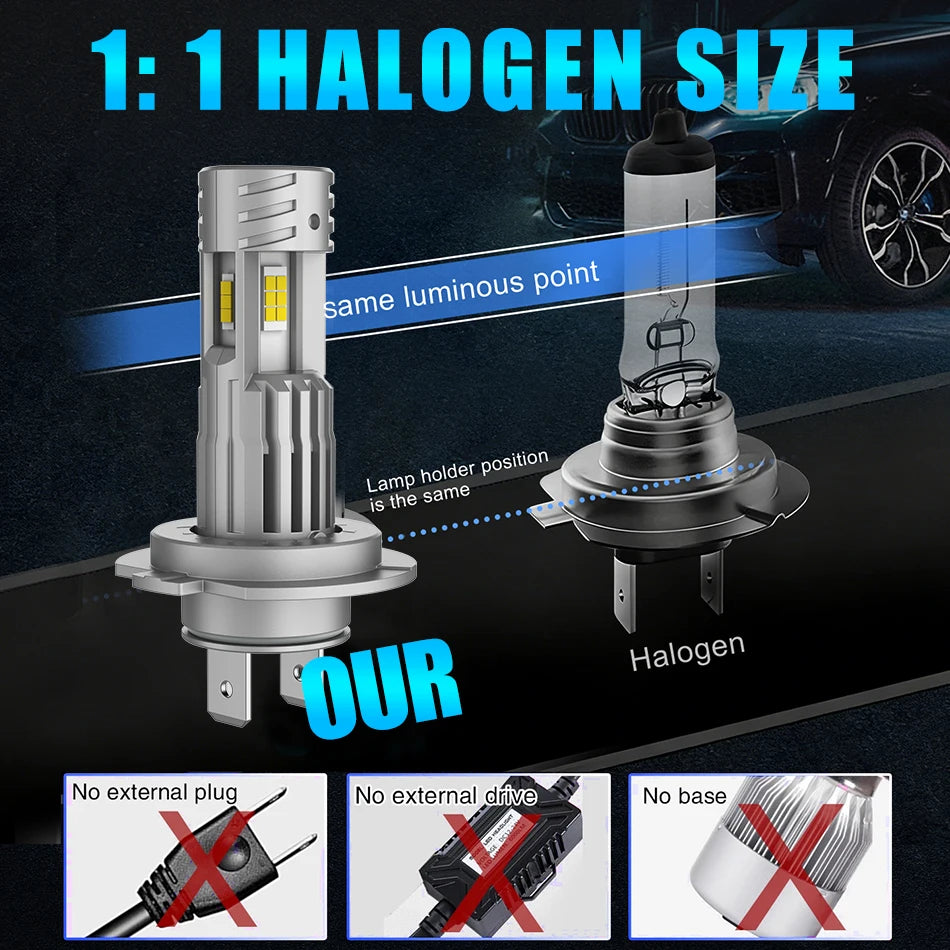 2x Three Sides Light H7 H8 LED Headlight Kit With Fan Canbus