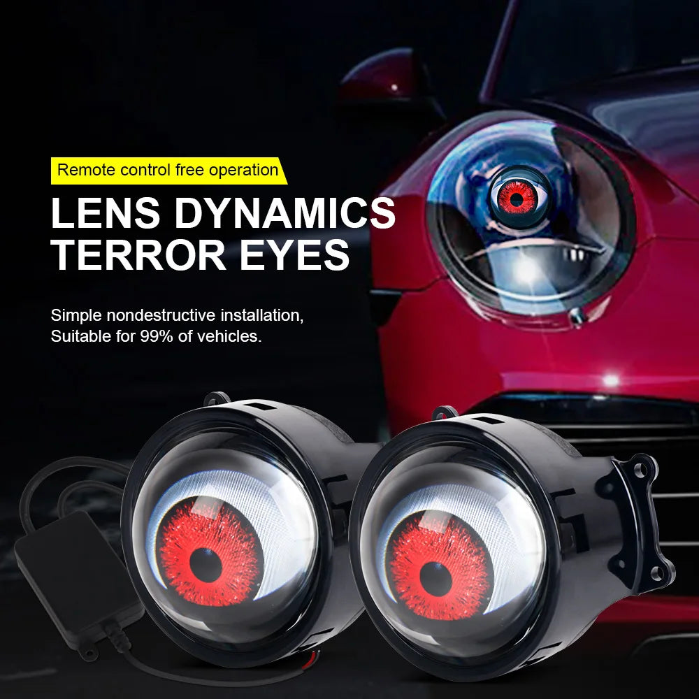 Universal 3 inch LED Lens Devil s Eyes Dynamic 33Mode Remote