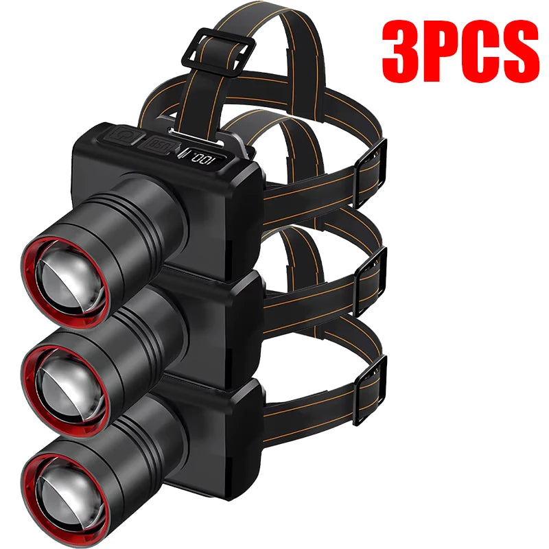 Powerful Sensor LED Headlamp USB Rechargeable Headlight Zoomable Head Lamp Waterproof Head Light High Lumens Head Flashlight