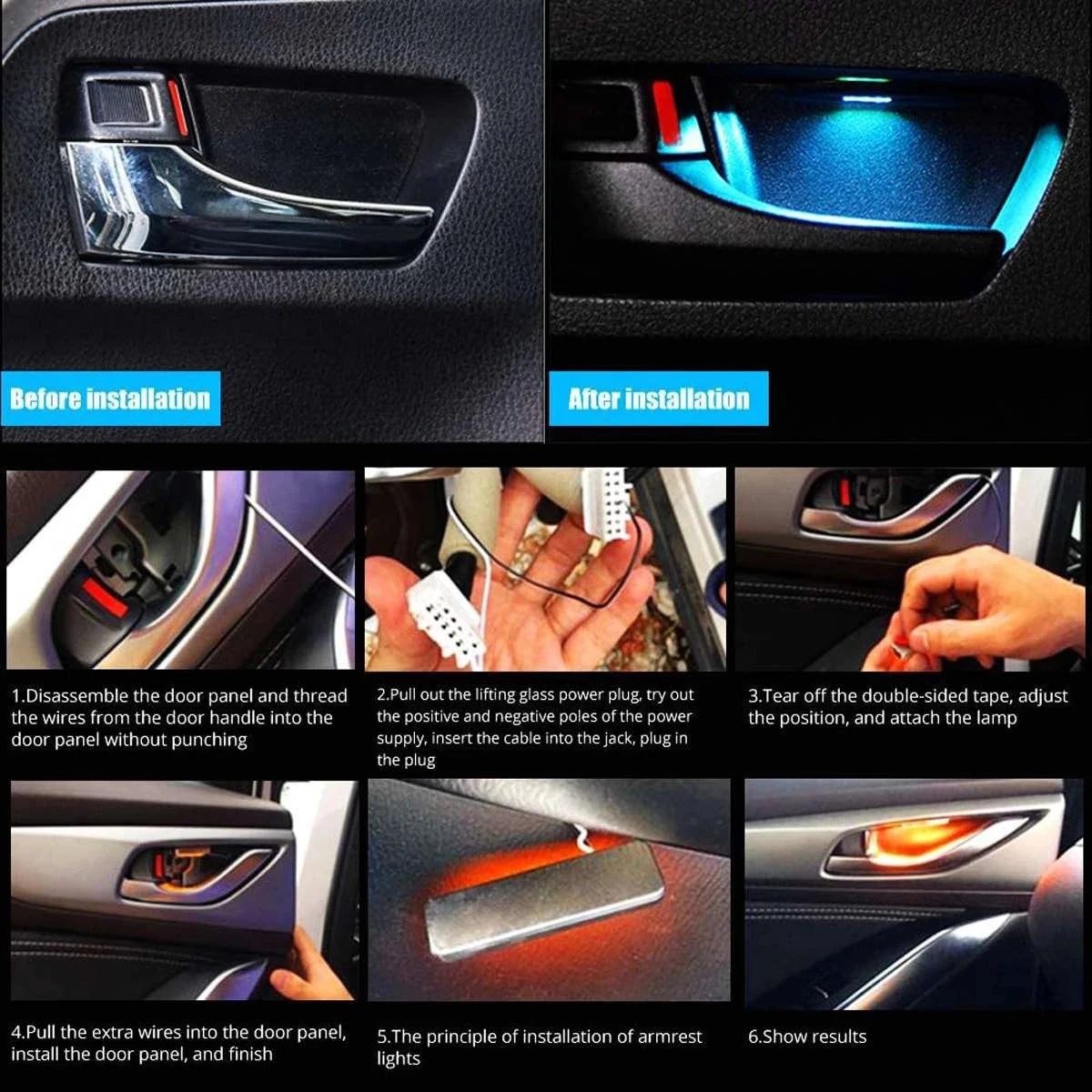 4Pcs Armrest Interior Door Handle Lighting Car Styling LED C