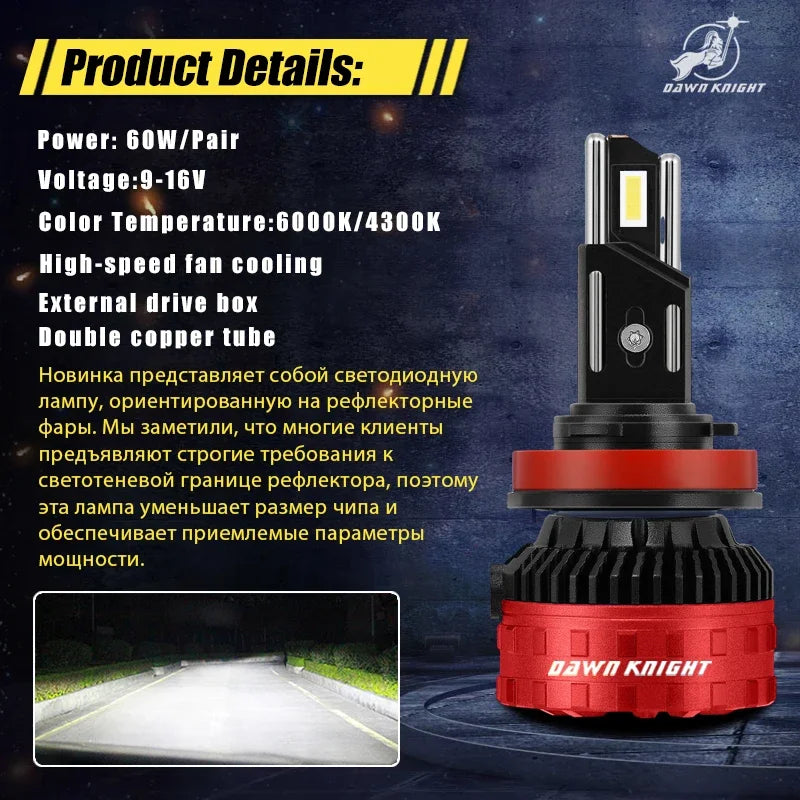 DAWNKNIGHT P7 MINI 60W H7 Led Headlight Bulbs 6000K 4300K LE