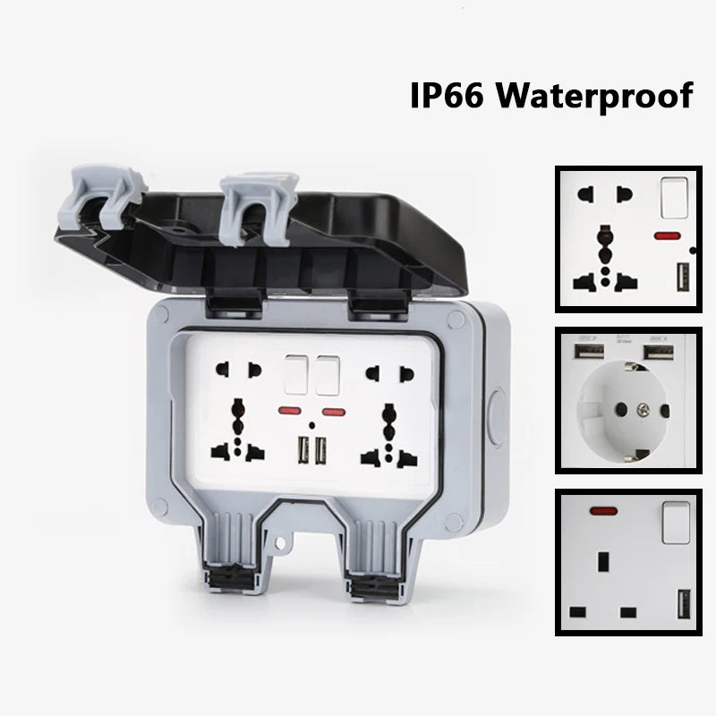 International Universal IP66 USB Wall Outdoor Waterproof Swi