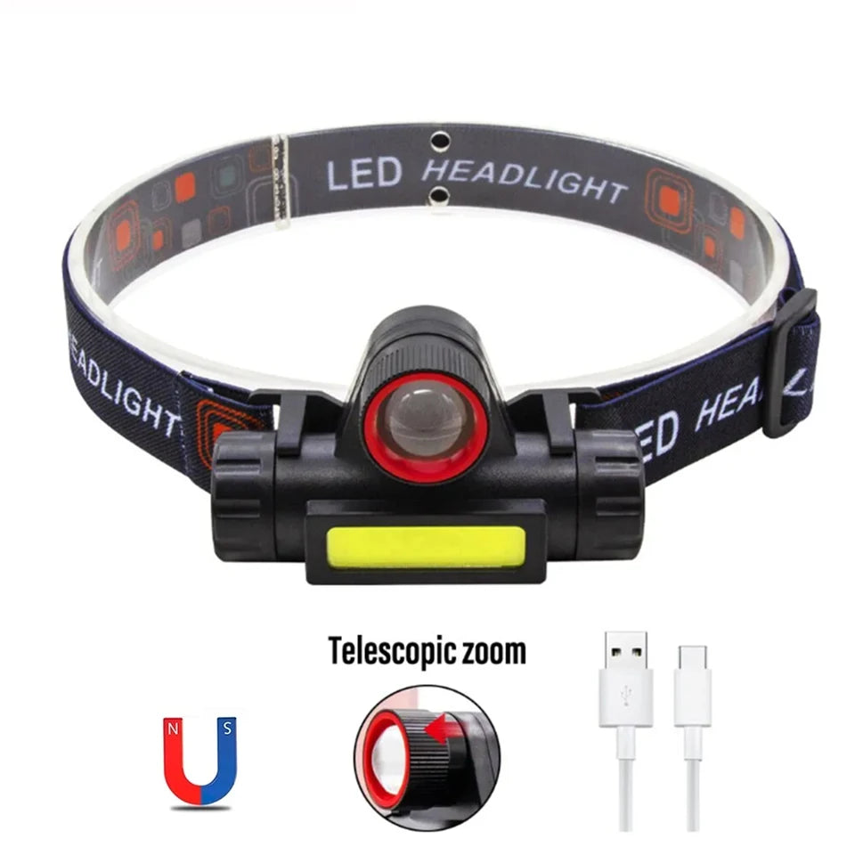 Portable Mini Powerful LED Headlamp XPE+COB USB Rechargeable