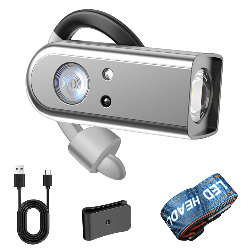 BORUiT Ear Clip Headlamp USB Rechargeable LED Headlight Buil