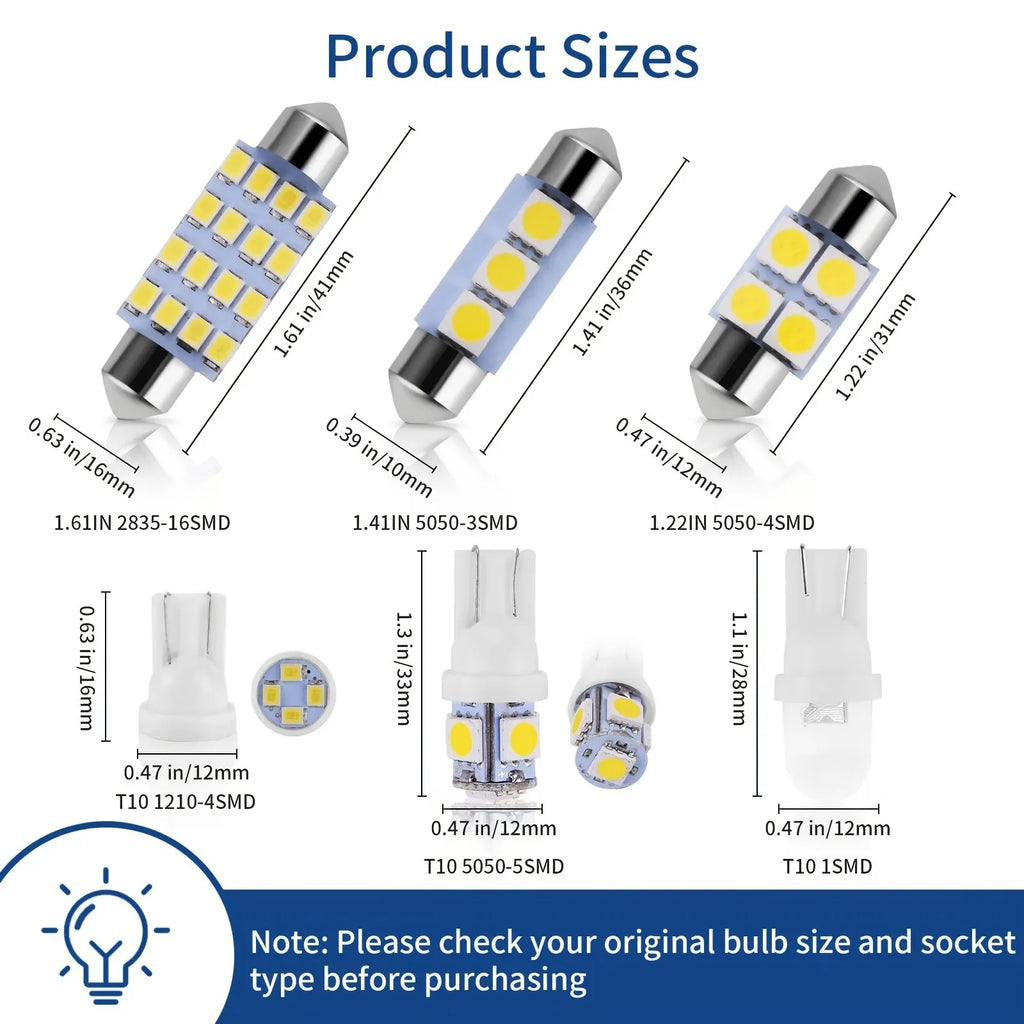 42Pcs T10 5050 Car LED Light Bulb Interior Dome Trunk Licens