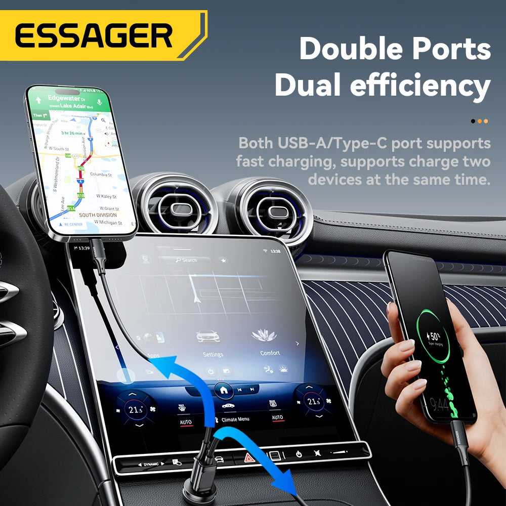 Essager 45W Car Charger Fast Charging Dual Port PD QC3.0 Typ