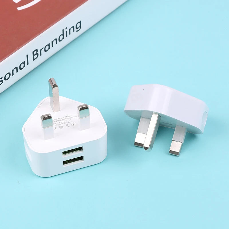 Universal UK Plug 3 Pin Wall Charger Adapter With 1/2 USB Po