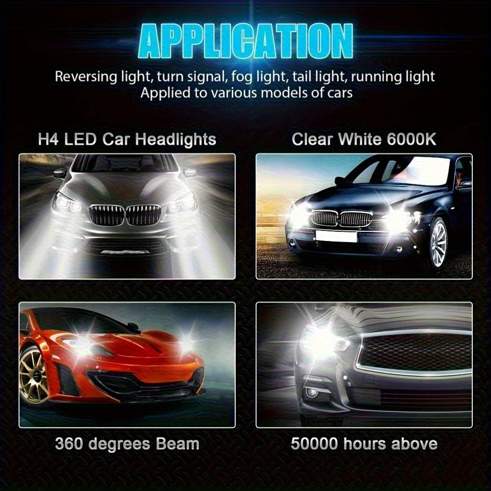 4pcs H4 9003 Super White LED Headlight Bulb Conversion Kit F