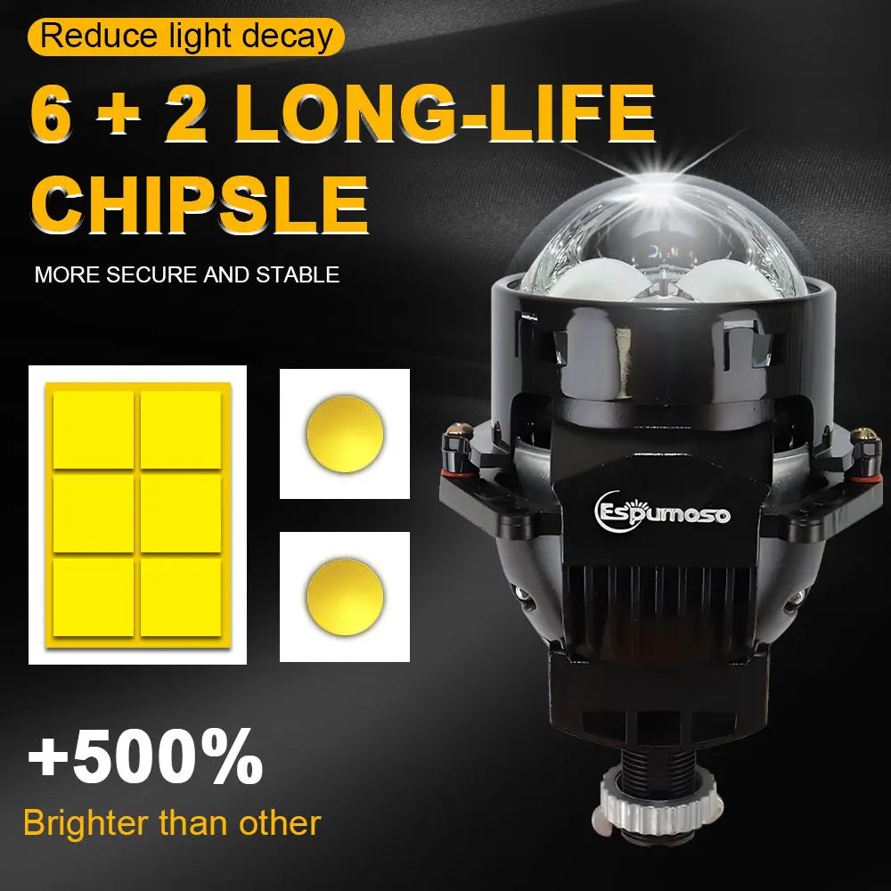 3Inch Bi LED Laser Projector Headlight Bulb H4 9005 9006 H7 