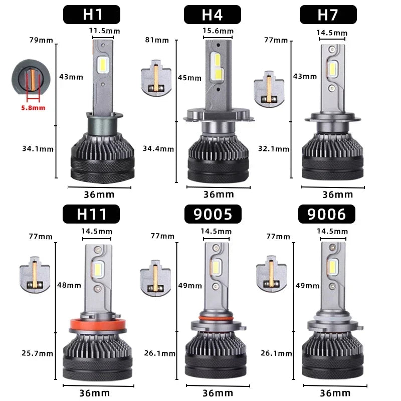 H7 H4 Led 30000LM 200W Double Copper Tube Light For Car H1 H