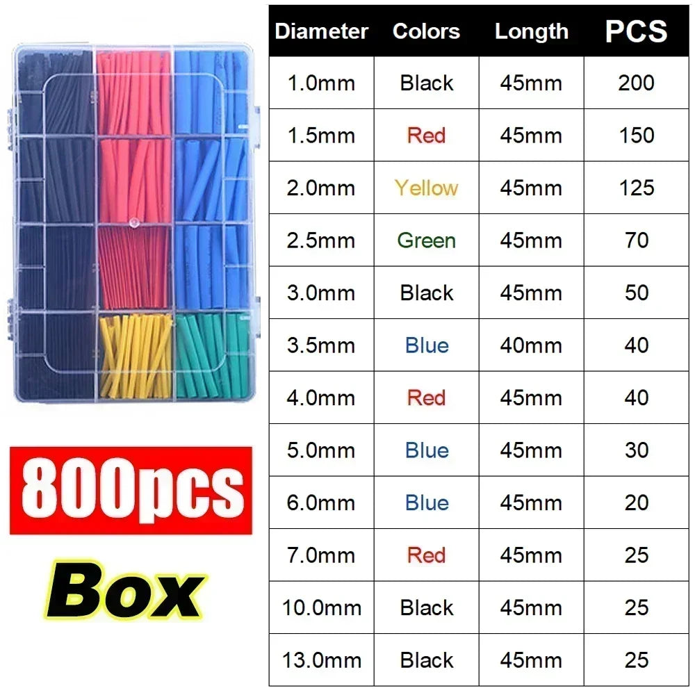 127/165/328/560/650/800pcs Heat Shrink Tubing Kit 2 1 Shrinkable Wire Shrinking Wrap Wire Connect Cover Cable Repair Protection