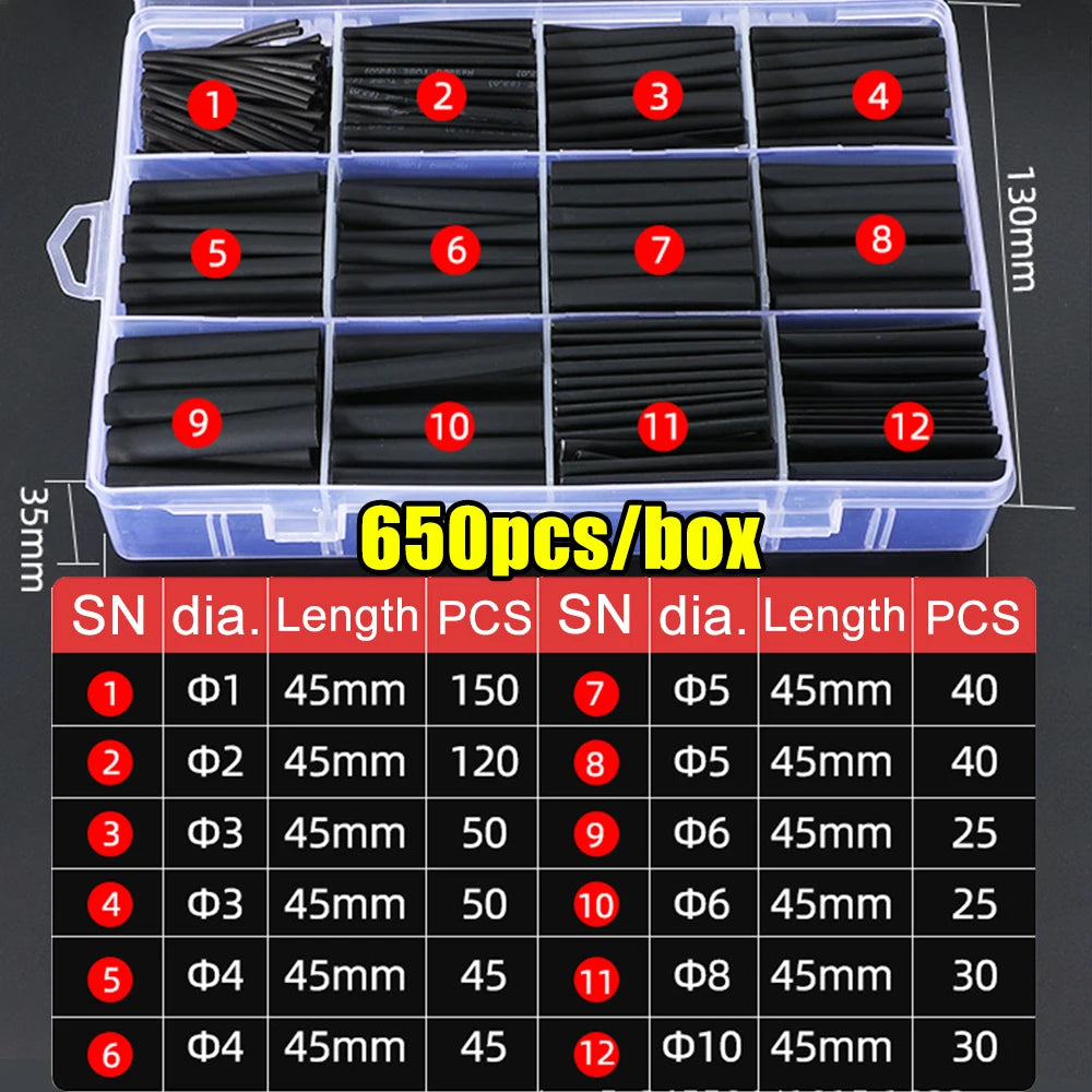 Black Heat Shrink Tube Kit Thermoresistant Tubing Shrink Wir