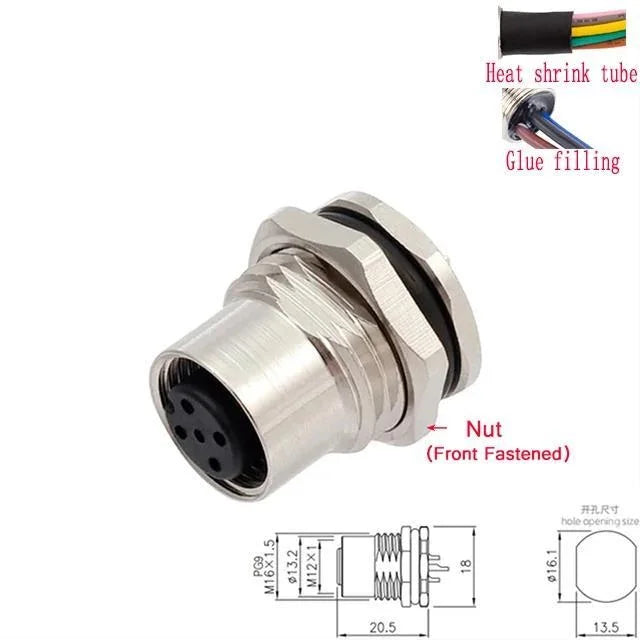 30cm Wires M12 Male Front Female Back Panel Mount Connector 2 3 4 5 6 8 12 17 Pin A B C D Code Type PG9 Hole Solder Single Wires