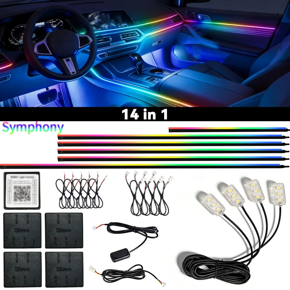 Symphony Ambient Lights Car RGB App Control LED Interior Hidden Acrylic Strip Light Full Color Streamer Auto Atmosphere Lamp Kit