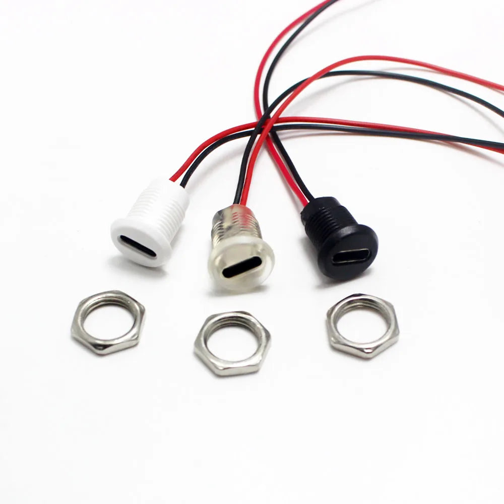 1-10PCS 2Pin USB-C Connector Type-C Waterproof Nut Locking P