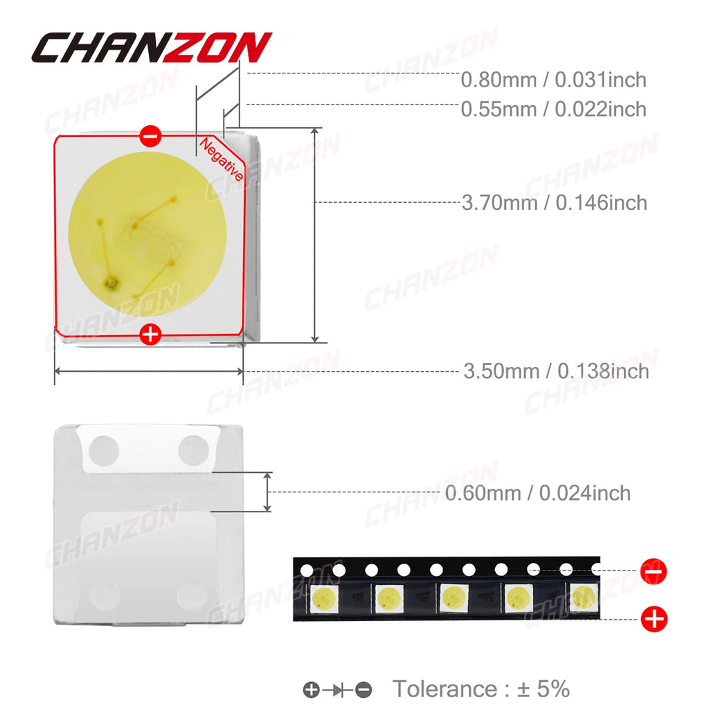 100 pcs 3535 SMD LED Emitting Diode Lamp Chip Cool Cold Whit
