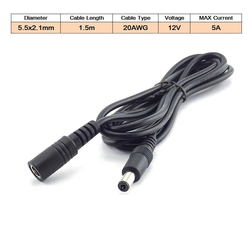 DC Female to Male Extension Cord 5V 2A 3.5x1.35mm / 12V 5A 5.5x2.1mm Plug Jack Connector Cable Power Supply Adapter Line