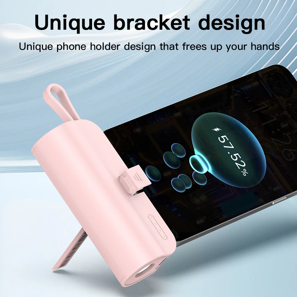 Mini Portable 5000mAh Power Bank with Built-in Cable Chargin