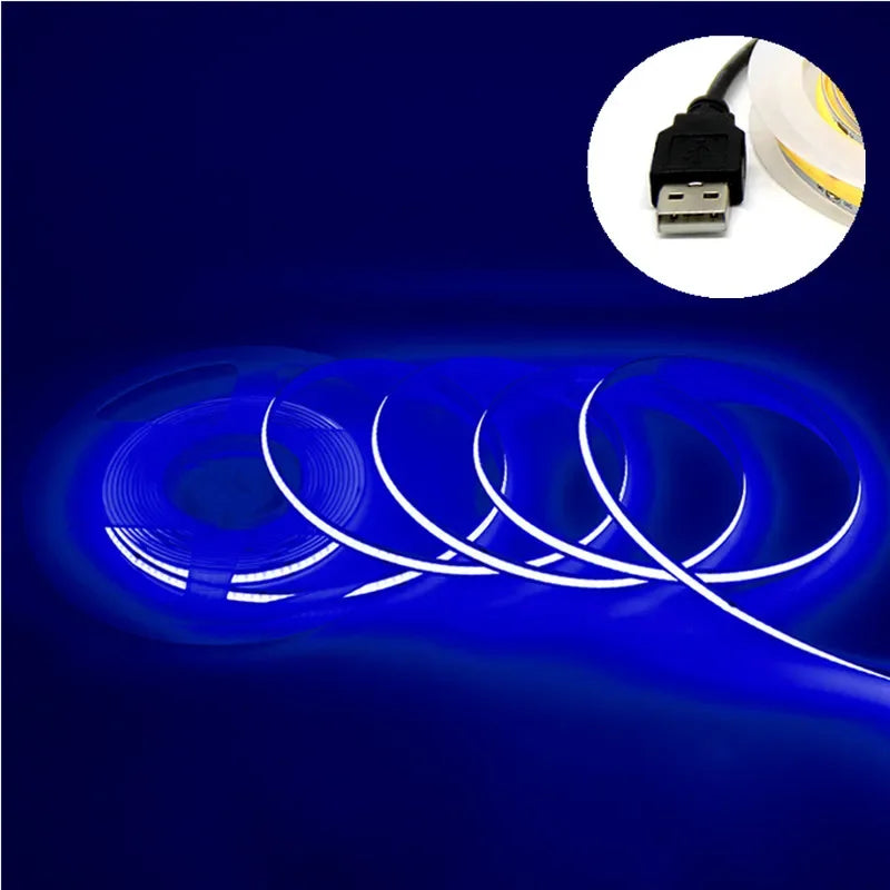 5V USB COB Lamp Strip 320LEDs/M White/Red/Pink/Ice Blue/Yellow Cabinet Light Lamp TV Backlight Flexible Ribbon Rope LED Strip