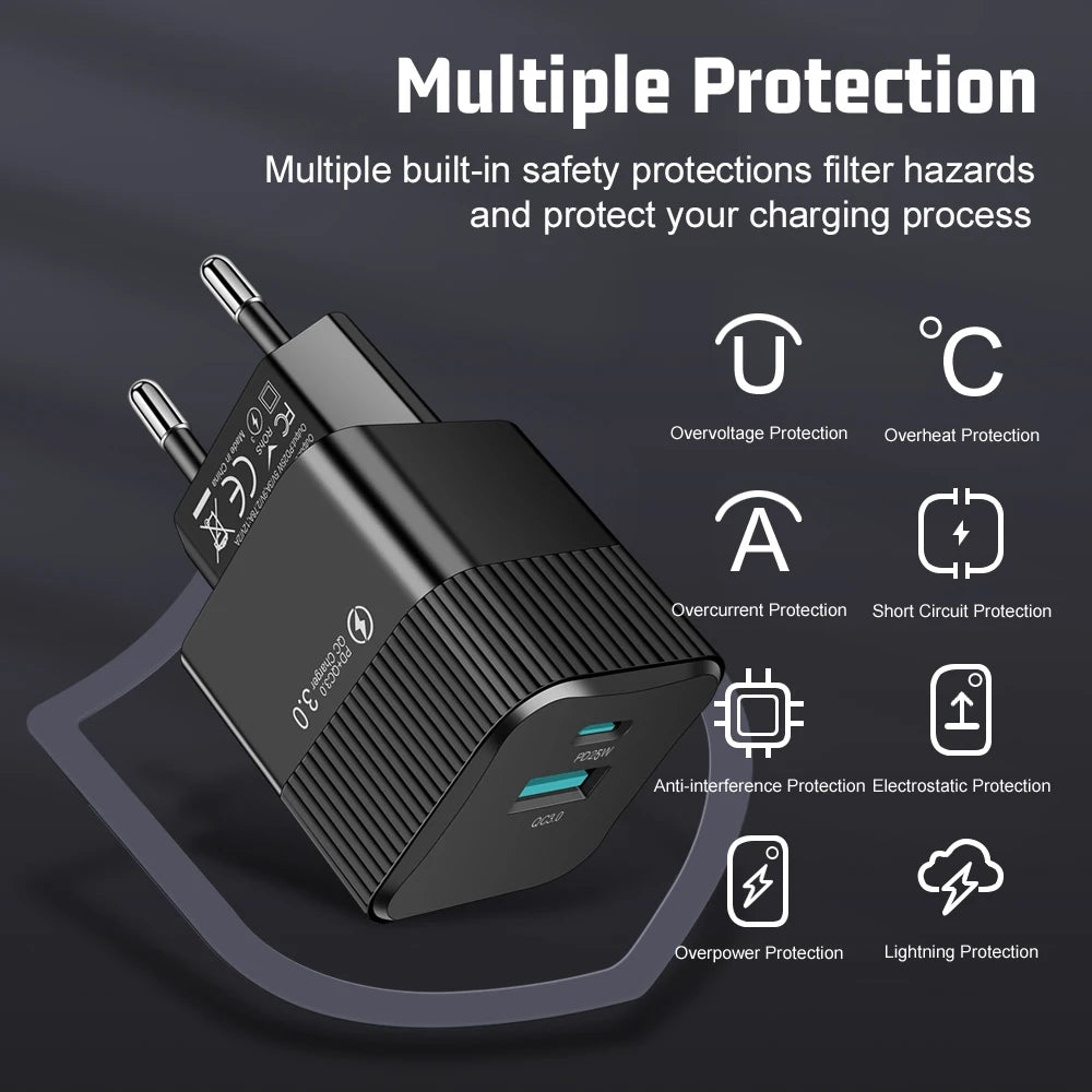 2 Ports PD 25W USB C Fast Charger KR EU Mini Travel Plug Pho