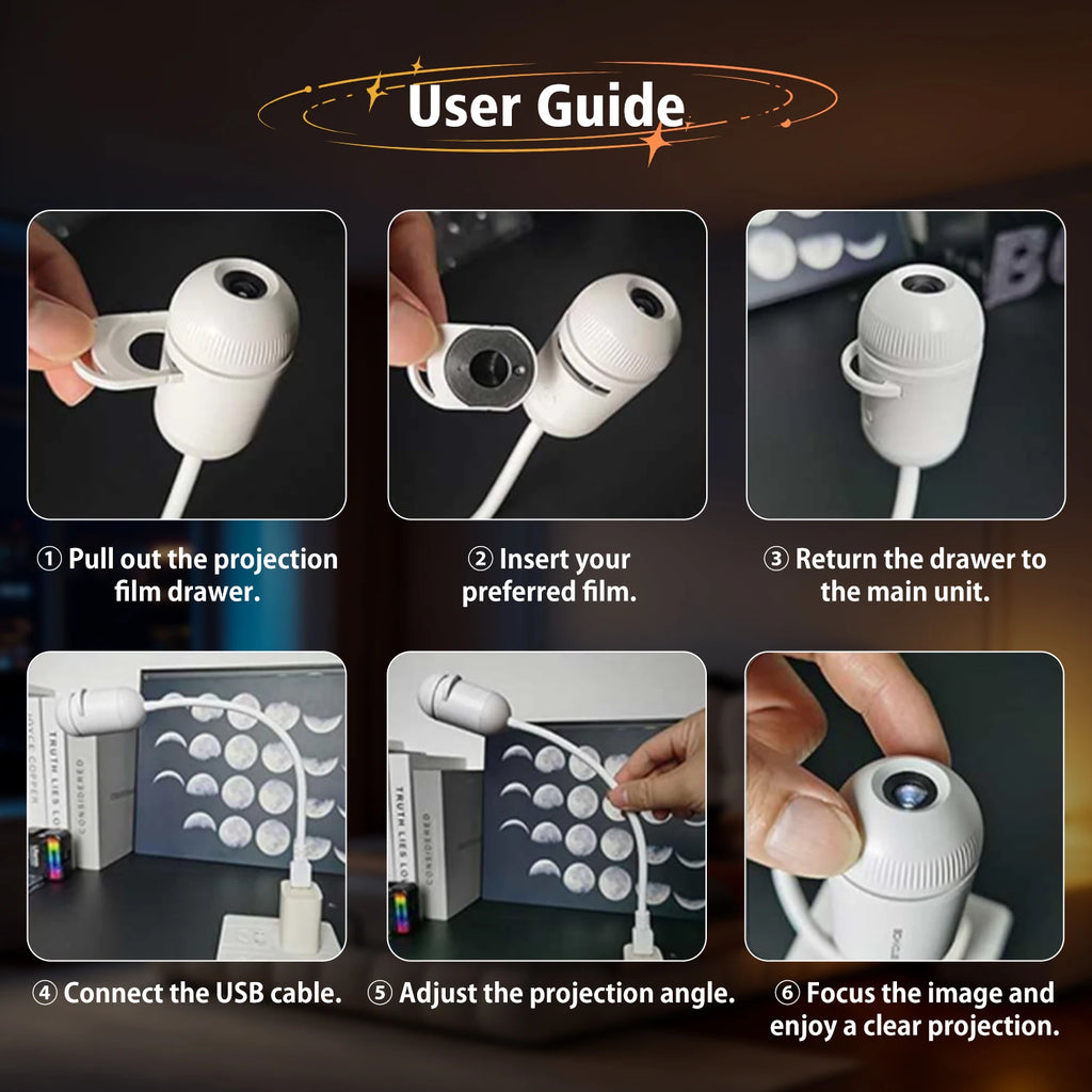2 In 1 Usb Star Projector Lamp Manual Focus Adjustable Proje