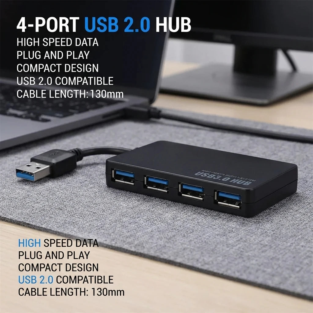 High-Speed USB 2.0 Hub 4-Port Data Cable Splitter Adapter Mu