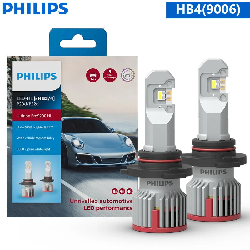 Philips Pro9200 LED H4 H7 H9 H11 HB3 HB4 HIR2 Car Head Light 12/24V Bulbs +400% Bright 5800K Power White Upgrade High Low Beam